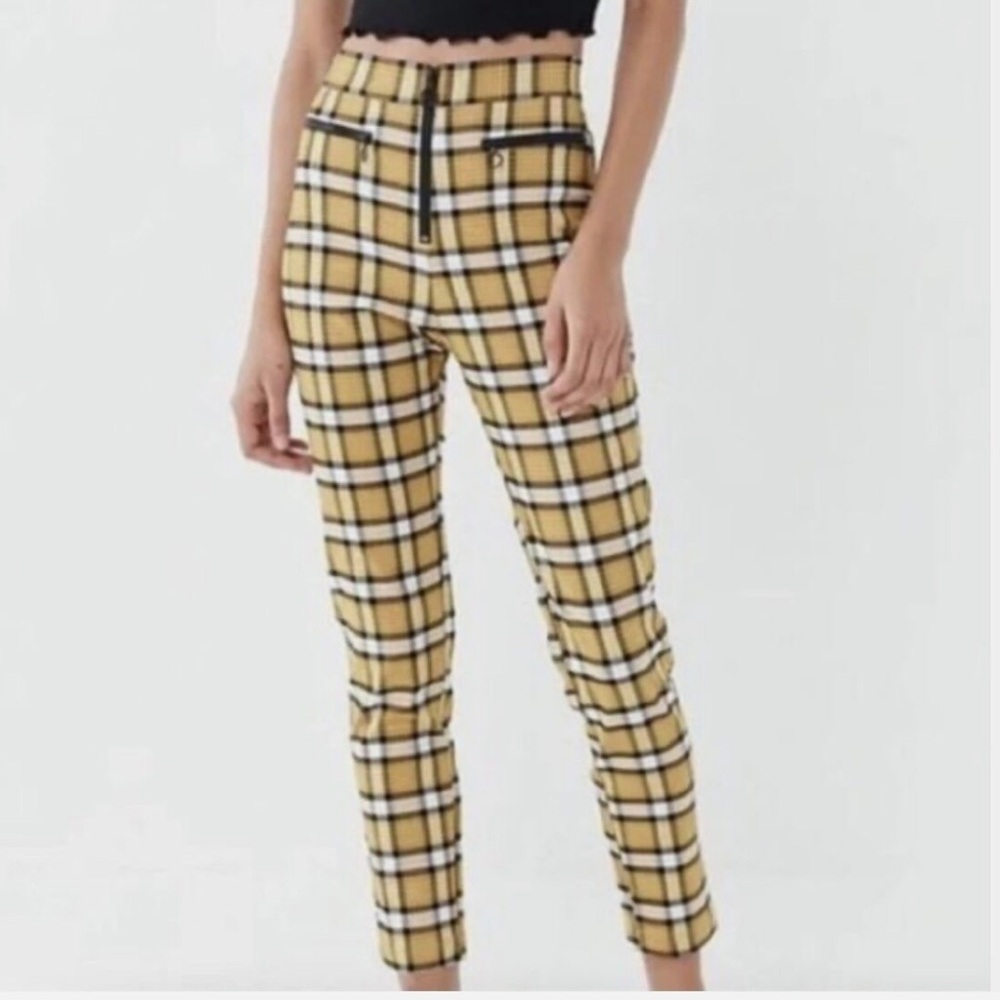 URBAN OUTFITTERS SUSIE YELLOW PLAID HIGH WAIST ANKLE CROPPED PANTS SIZE 0